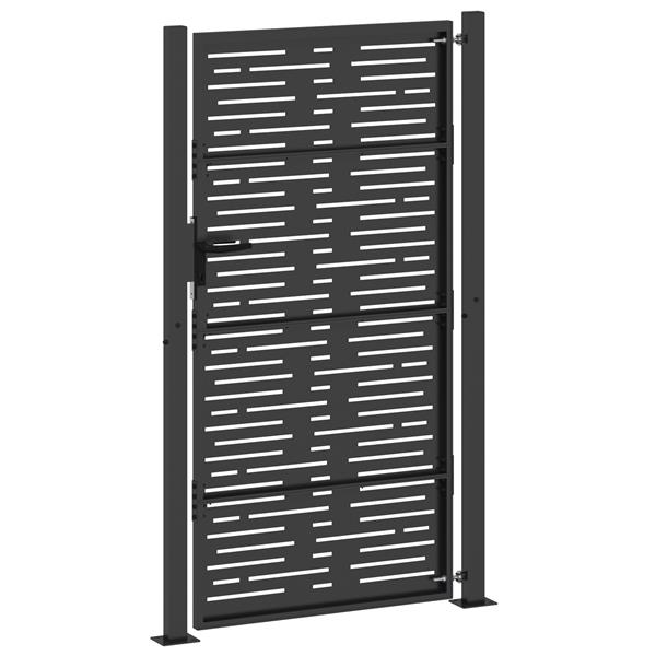 Grote foto vidaxl tuinpoort met slot zwart 105 x 200 cm poedergecoat staal tuin en terras hekken en schuttingen