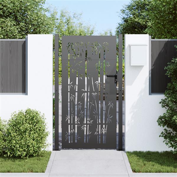 Grote foto vidaxl tuinpoort anders met slot zwart 105 x 200 cm poedergecoat staal tuin en terras hekken en schuttingen