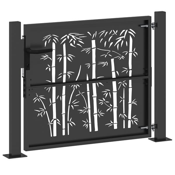 Grote foto vidaxl tuinpoort anders met slot zwart 105 x 100 cm poedergecoat staal tuin en terras hekken en schuttingen