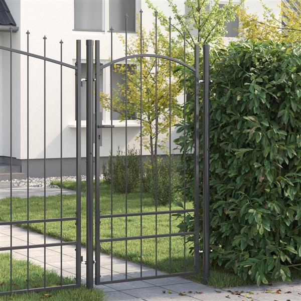 Grote foto vidaxl tuinpoort met slot grijs 200 x 100 cm 100 x 200 cm staal tuin en terras hekken en schuttingen