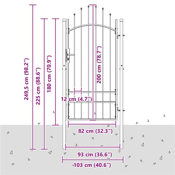 Grote foto vidaxl tuinpoort met slot grijs 200 x 100 cm 100 x 200 cm staal tuin en terras hekken en schuttingen