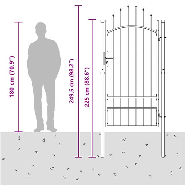Grote foto vidaxl tuinpoort met slot grijs 200 x 100 cm 100 x 200 cm staal tuin en terras hekken en schuttingen