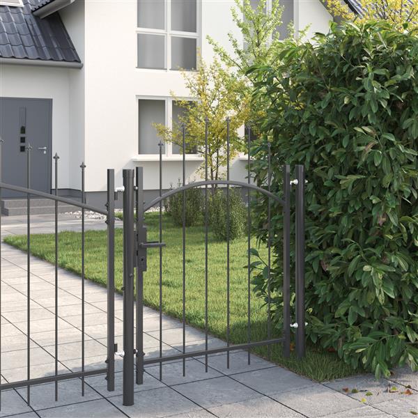 Grote foto vidaxl tuinpoort met slot grijs 150 x 100 cm 100 x 150 cm staal tuin en terras hekken en schuttingen