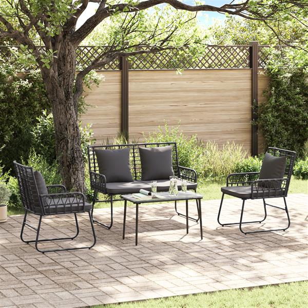 Grote foto vidaxl tuin eetset met kussen 3 pcs zwart antraciet 113 x 69 x 83 cm tuin en terras tuinmeubelen