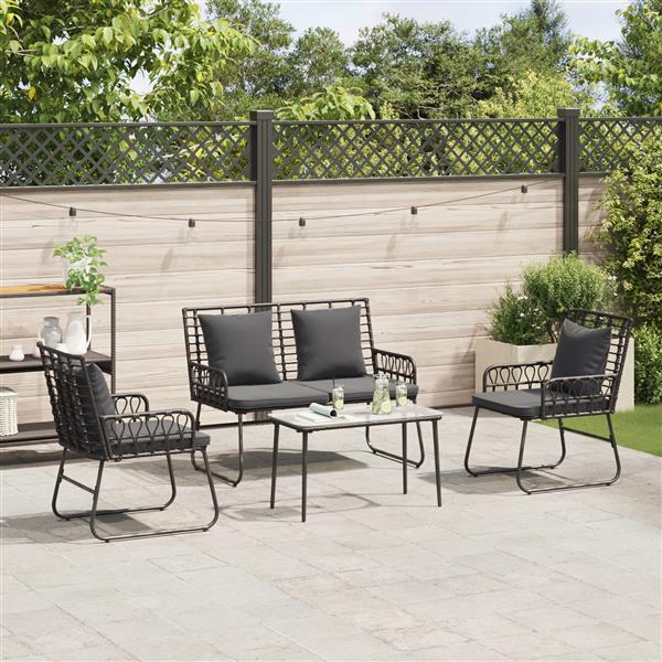 Grote foto vidaxl tuin eetset met kussen 3 pcs zwart antraciet 113 x 69 x 83 cm tuin en terras tuinmeubelen
