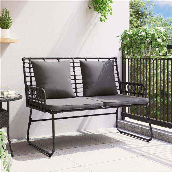 Grote foto vidaxl tuinbank zwart antraciet 113 x 69 x 83 cm poly riet staal tuin en terras tuinmeubelen