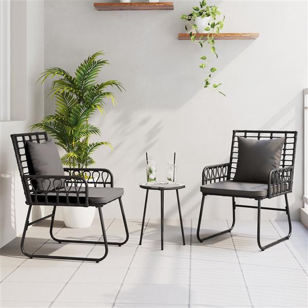Grote foto vidaxl tuin eetset met kussen 3 pcs zwart antraciet 35 x 35 x 45 cm tuin en terras tuinmeubelen