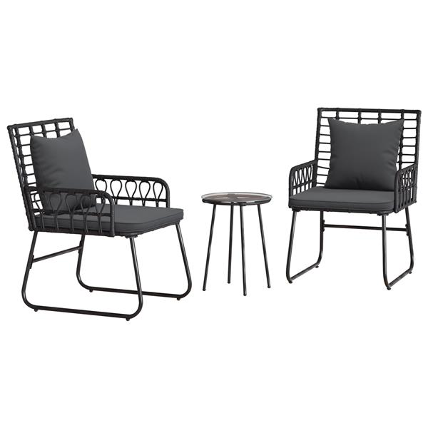 Grote foto vidaxl tuin eetset met kussen 3 pcs zwart antraciet 35 x 35 x 45 cm tuin en terras tuinmeubelen