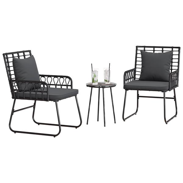Grote foto vidaxl tuin eetset met kussen 3 pcs zwart antraciet 35 x 35 x 45 cm tuin en terras tuinmeubelen
