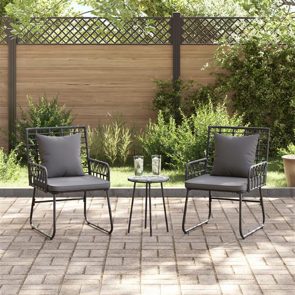 Grote foto vidaxl tuin eetset met kussen 3 pcs zwart antraciet 35 x 35 x 45 cm tuin en terras tuinmeubelen