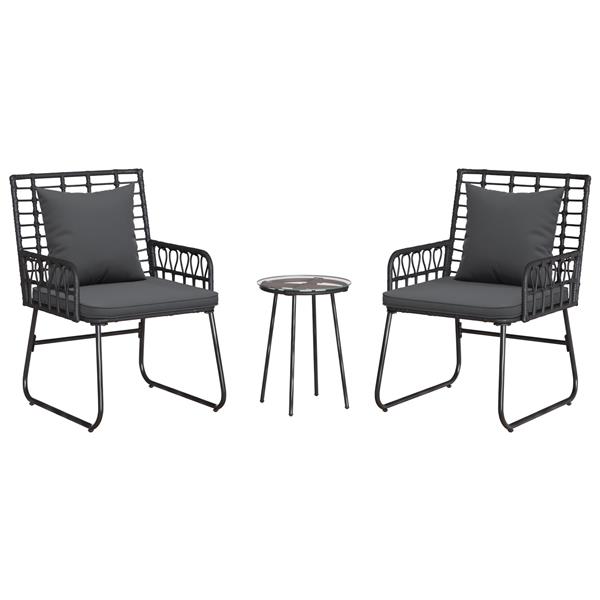 Grote foto vidaxl tuin eetset met kussen 3 pcs zwart antraciet 35 x 35 x 45 cm tuin en terras tuinmeubelen