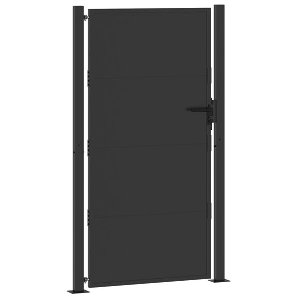 Grote foto vidaxl tuinpoort met slot zwart 100 x 200 cm poedergecoat staal tuin en terras hekken en schuttingen