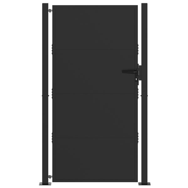 Grote foto vidaxl tuinpoort met slot zwart 100 x 175 cm poedergecoat staal tuin en terras hekken en schuttingen