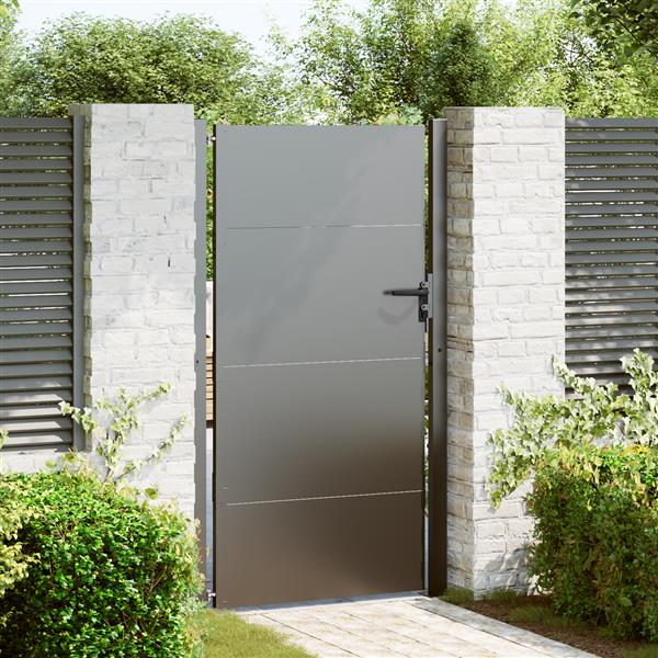Grote foto vidaxl tuinpoort met slot zwart 105 x 175 cm poedergecoat staal tuin en terras hekken en schuttingen