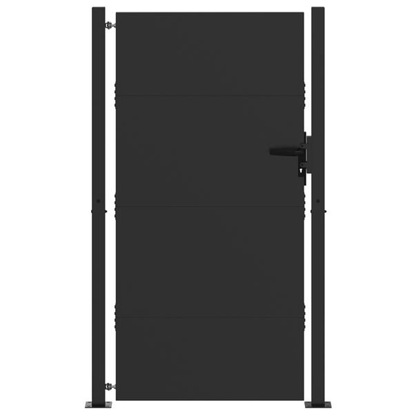 Grote foto vidaxl tuinpoort met slot zwart 105 x 175 cm poedergecoat staal tuin en terras hekken en schuttingen