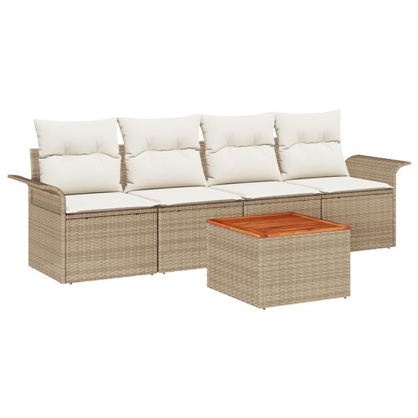 Grote foto vidaxl 5 delige tuinset met kussens in beige van poly rattan en acacia tuin en terras tuinmeubelen