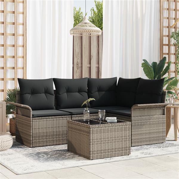 Grote foto vidaxl 4 delige tuinset met kussens zwart poly rattan tuin en terras tuinmeubelen