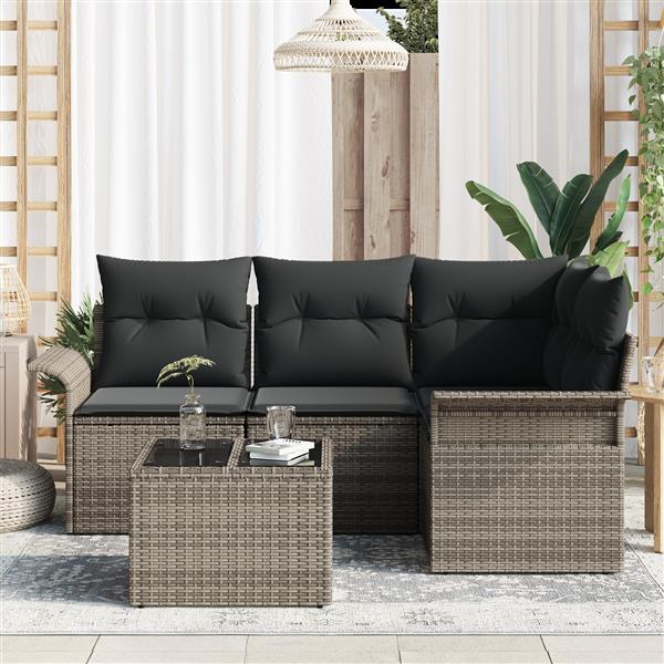 Grote foto vidaxl 4 delige tuinset met kussens zwart poly rattan tuin en terras tuinmeubelen