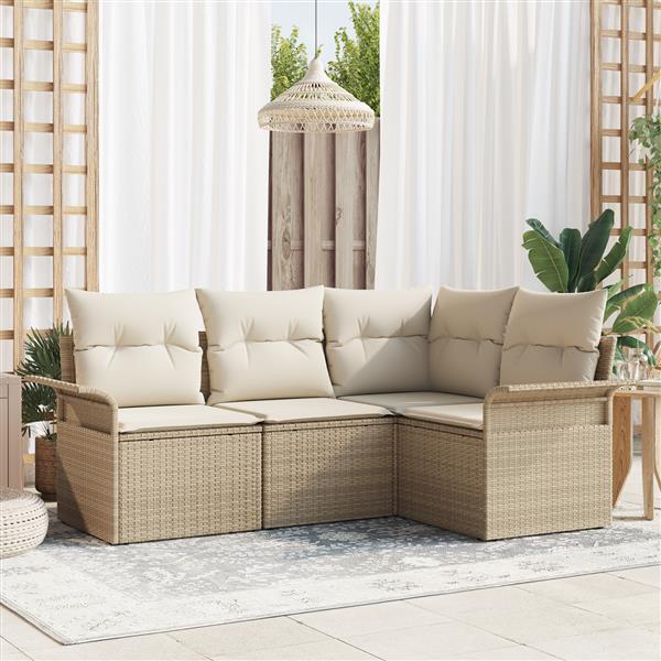 Grote foto vidaxl 4 delige tuinset met beige poly rattan kussens tuin en terras tuinmeubelen
