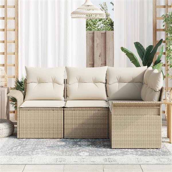 Grote foto vidaxl 4 delige tuinset met beige poly rattan kussens tuin en terras tuinmeubelen