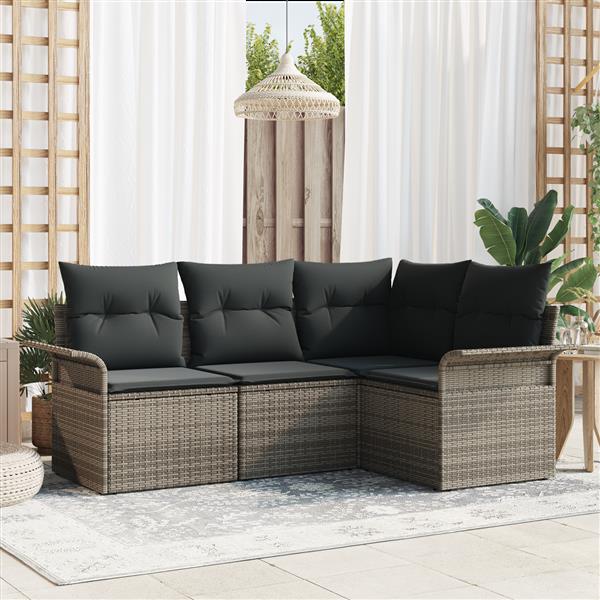 Grote foto vidaxl 4 delige ligbedden set met kussens in het grijs poly rattan tuin en terras tuinmeubelen