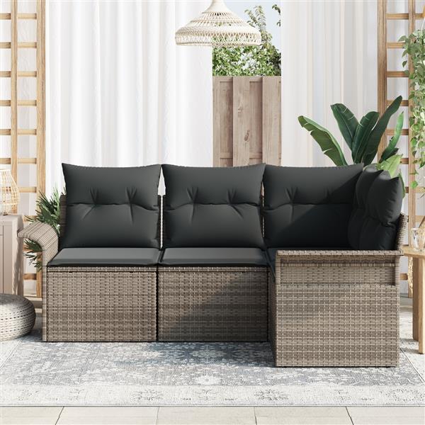 Grote foto vidaxl 4 delige ligbedden set met kussens in het grijs poly rattan tuin en terras tuinmeubelen