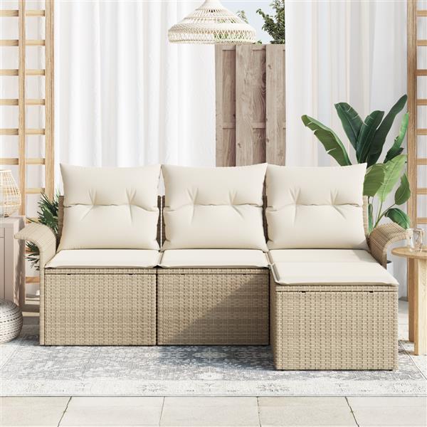 Grote foto vidaxl 4 delige tuinbankenset met kussens poly rattan beige tuin en terras tuinmeubelen