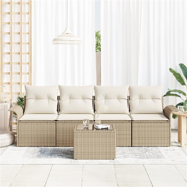 Grote foto vidaxl 5 delige tuinbankenset met kussens poly rattan beige tuin en terras tuinmeubelen
