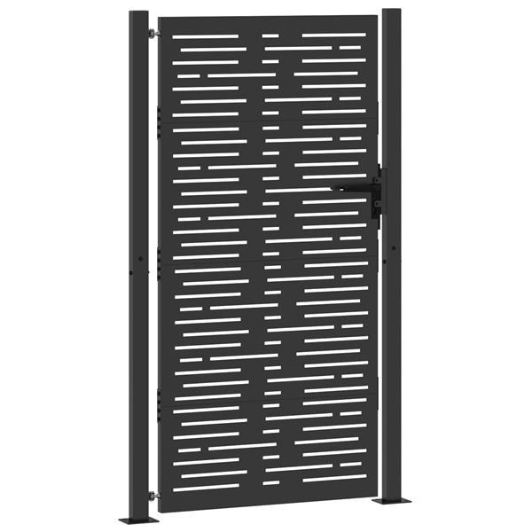 Grote foto vidaxl tuinpoort met slot zwart 105 x 200 cm poedergecoat staal tuin en terras hekken en schuttingen