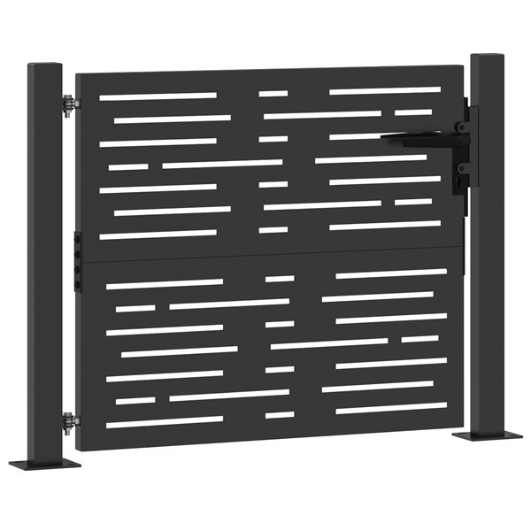 Grote foto vidaxl tuinpoort met slot zwart 105 x 100 cm poedergecoat staal tuin en terras hekken en schuttingen