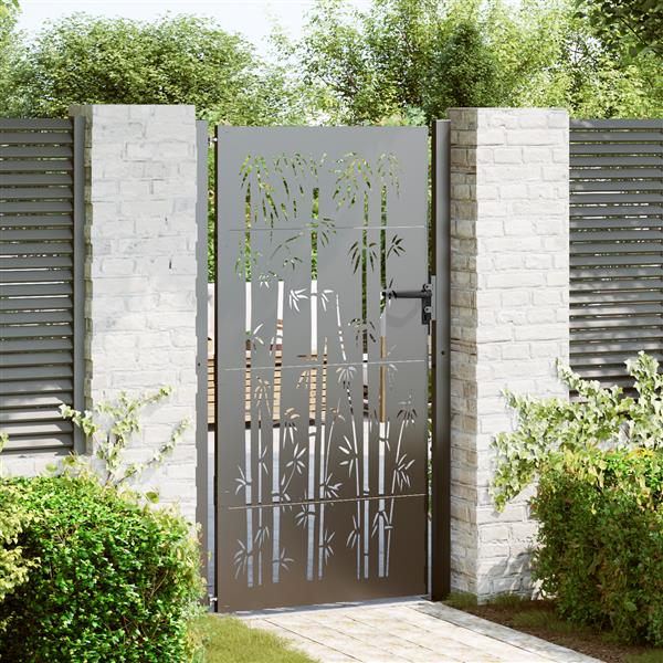 Grote foto vidaxl tuinpoort anders met slot zwart 105 x 200 cm poedergecoat staal tuin en terras hekken en schuttingen