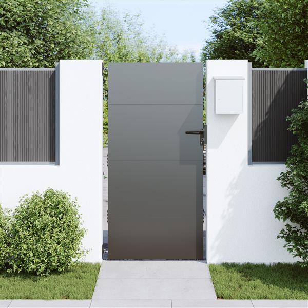 Grote foto vidaxl tuinpoort met slot zwart 105 x 175 cm poedergecoat staal tuin en terras hekken en schuttingen