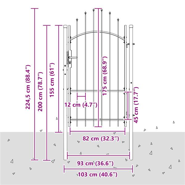 Grote foto vidaxl tuinpoort met slot grijs 170 x 100 cm 100 x 175 cm staal tuin en terras hekken en schuttingen