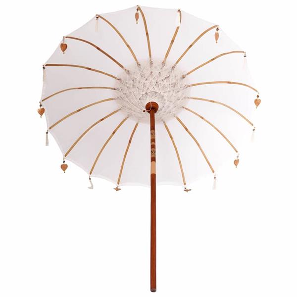 Grote foto vidaxl parasol cr me x 250 cm katoen en massief hout tuin en terras overige tuin en terras
