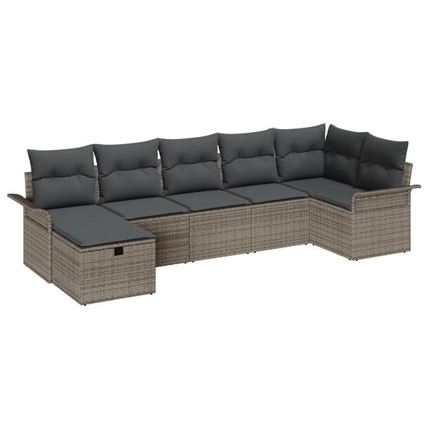 Grote foto vidaxl 7 delige tuinbankenset met kussens poly rattan grijs tuin en terras tuinmeubelen