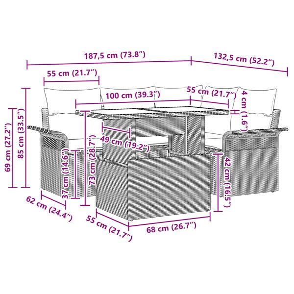Grote foto vidaxl 5 delige tuinsofa set met kussens in beige poly rattan tuin en terras tuinmeubelen