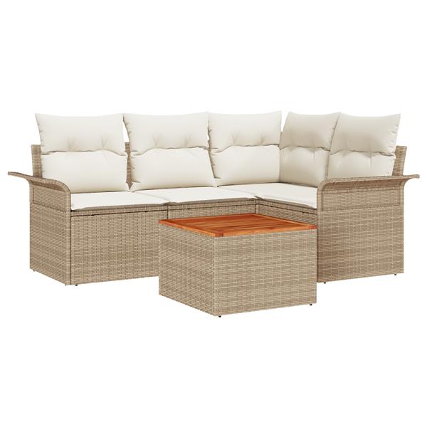 Grote foto vidaxl 5 delige tuinset met kussens in beige poly rattan en acacia tuin en terras tuinmeubelen
