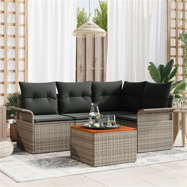 Grote foto vidaxl 5 delige tuinset met kussens in grijs poly rattan en acacia tuin en terras tuinmeubelen