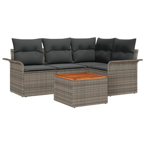 Grote foto vidaxl 5 delige tuinset met kussens in grijs poly rattan en acacia tuin en terras tuinmeubelen