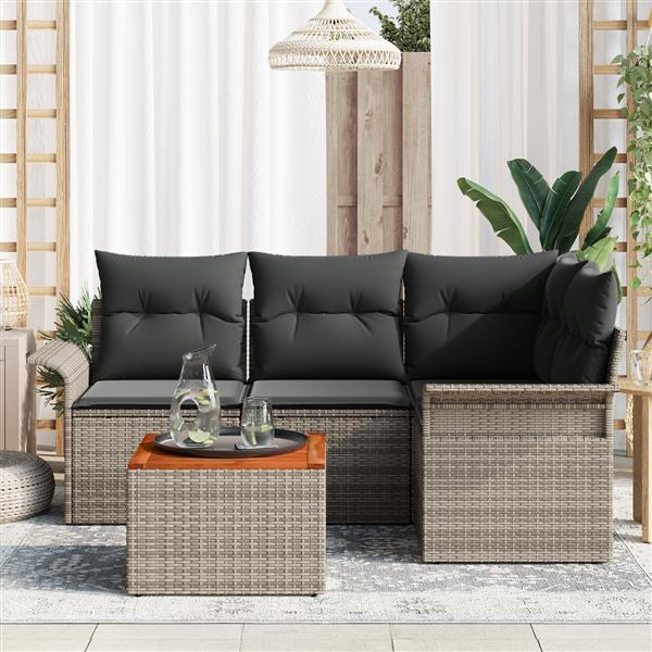 Grote foto vidaxl 5 delige tuinset met kussens in grijs poly rattan en acacia tuin en terras tuinmeubelen