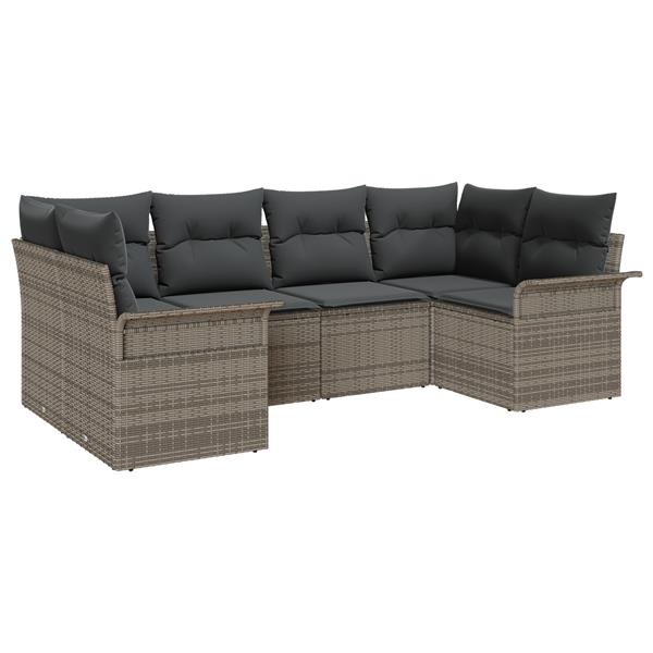 Grote foto vidaxl 6 delige tuinsofa set met kussens in grijs poly rattan tuin en terras tuinmeubelen