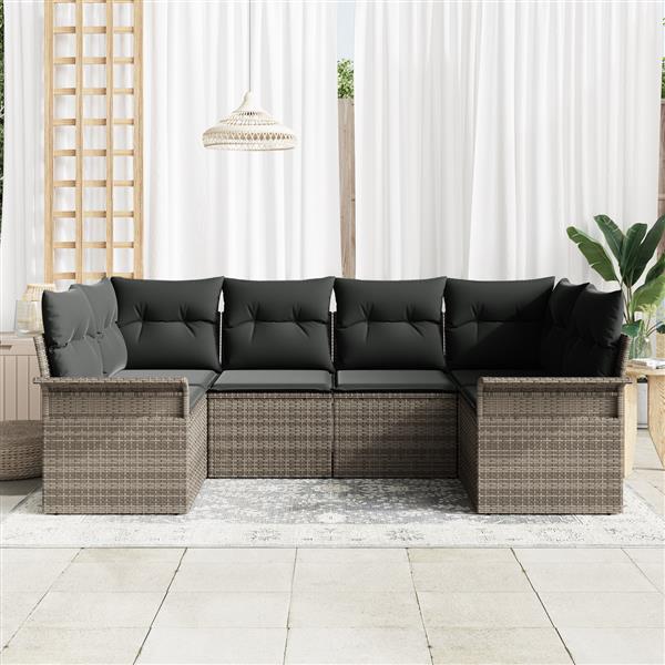 Grote foto vidaxl 6 delige tuinsofa set met kussens in grijs poly rattan tuin en terras tuinmeubelen