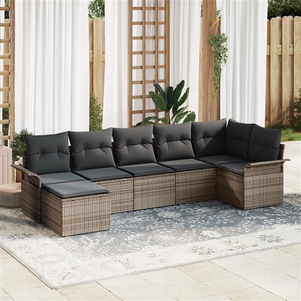 Grote foto vidaxl 7 delige tuinbankenset met kussens poly rattan grijs tuin en terras tuinmeubelen