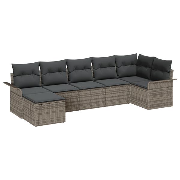 Grote foto vidaxl 7 delige tuinbankenset met kussens poly rattan grijs tuin en terras tuinmeubelen