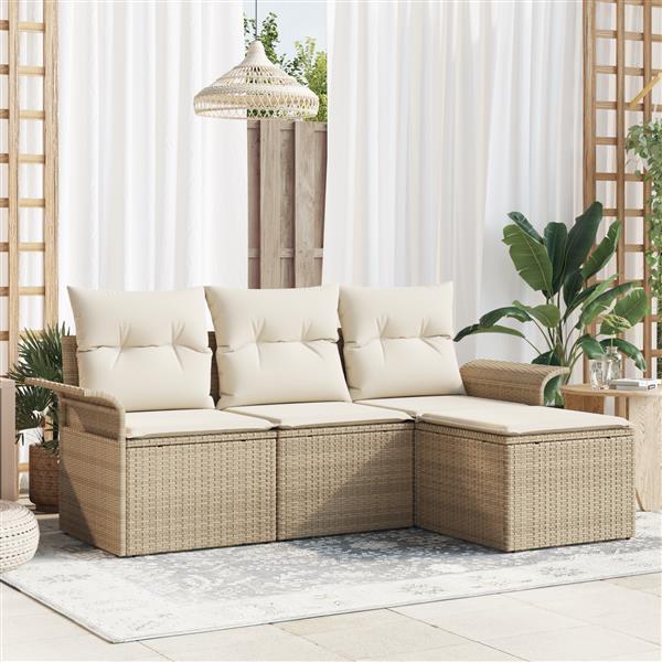 Grote foto vidaxl 4 delige tuinbankenset met kussens poly rattan beige tuin en terras tuinmeubelen