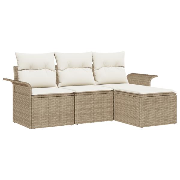 Grote foto vidaxl 4 delige tuinbankenset met kussens poly rattan beige tuin en terras tuinmeubelen