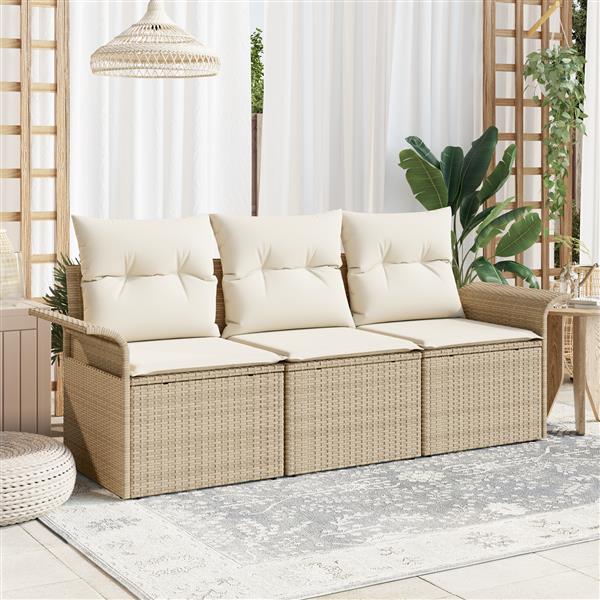Grote foto vidaxl 3 delige tuinsofa set met kussens in beige poly rattan tuin en terras tuinmeubelen