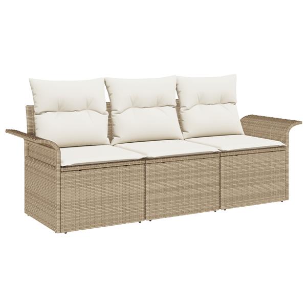 Grote foto vidaxl 3 delige tuinsofa set met kussens in beige poly rattan tuin en terras tuinmeubelen