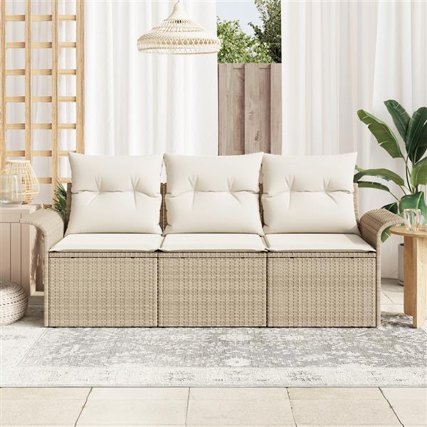 Grote foto vidaxl 3 delige tuinsofa set met kussens in beige poly rattan tuin en terras tuinmeubelen