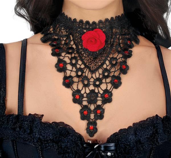 Grote foto red rose embroidered choker verzamelen overige verzamelingen